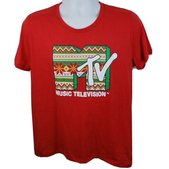 Official MTV Music Television Christmas Sweater Colors Red Tshirt Size XXL - Picture 1 of 4